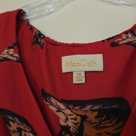 MODCLOTH - Minor Damange -  Cat Print Tank Top Collared V Neck Blouse in‎ Red 1X - Picture 4 of 11